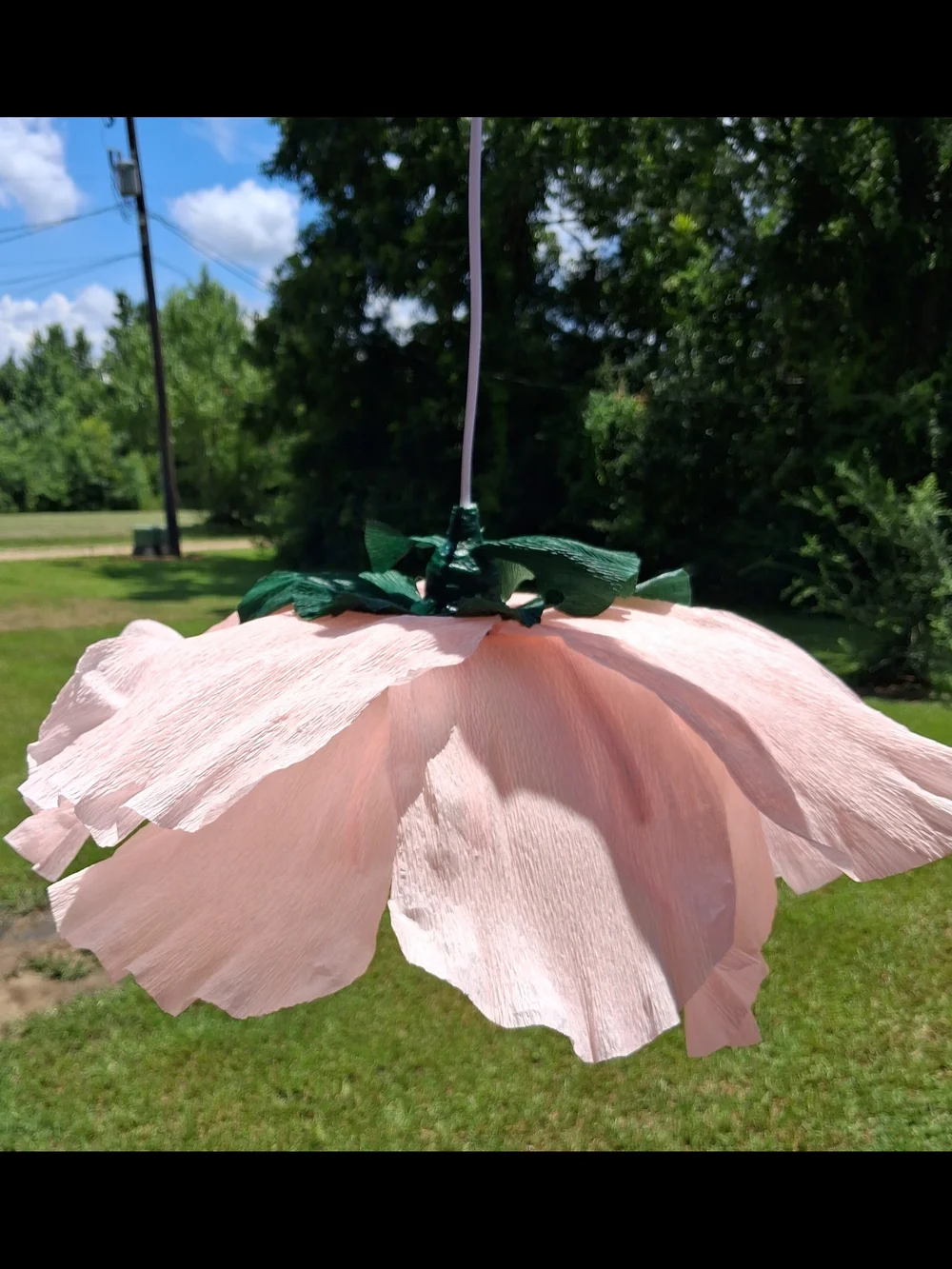 Large Pastel Pink Italian Crepe Paper Flower with Wired Crystal Center